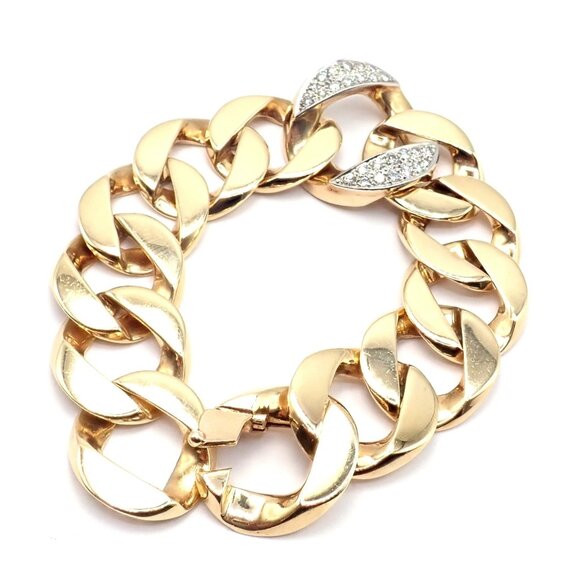 Rare Vintage Tiffany & Co 14k Yellow Gold Diamond Large Heavy Curb Link Bracelet - Picture 9 of 15